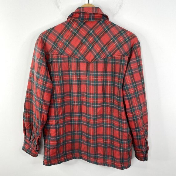 Vintage Plaid Shacket Jacket Mens Size Medium Red  Zip Lined Pockets Grunge - Picture 3 of 5